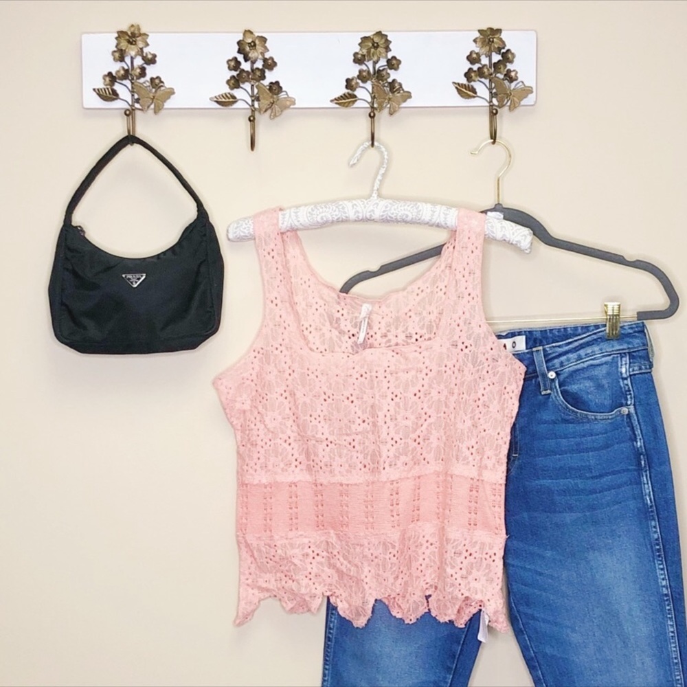 Free People Lace Sleeveless Pink Festival Top